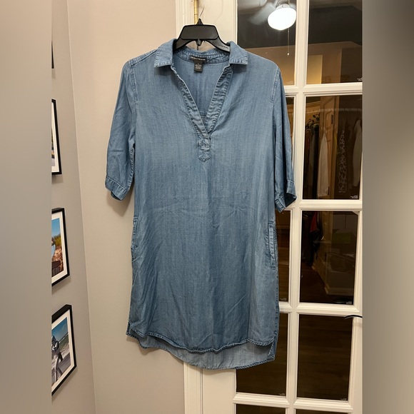 Chelsea & Theodore lightweight denim shirt dress with pockets sz L EUC - Picture 2 of 10